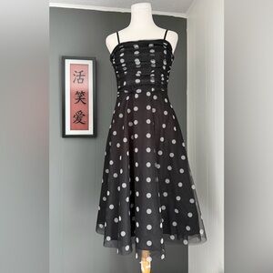 Eliza J Vintage Inspired Black and White Tulle Polka Dot Dress
